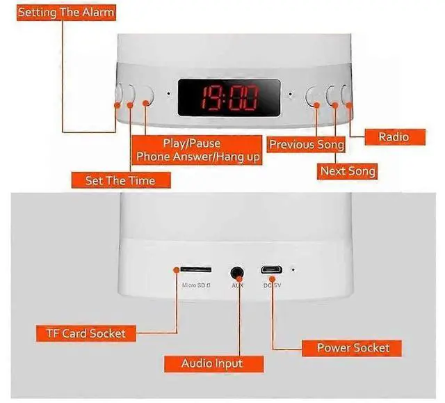 Alt view image 4 of 5 - Ecocleanpath Bluetooth Speaker Bedside Lamp with RGB Color Changing, LED Touch Night Light & Alarm Clock, White - Kids & Teens Gift