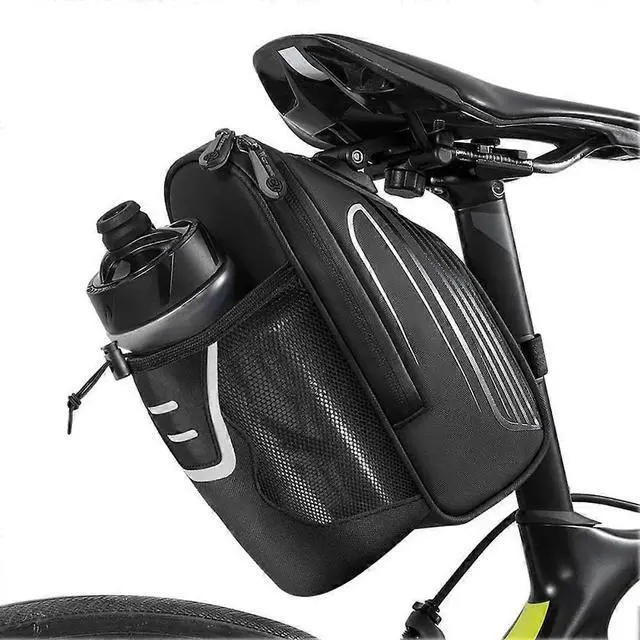 Main image of Ecocleanpath Waterproof Bike Saddle Bag with Bottle Holder & Reflective Strip - Black MTB BMX Road Bike Storage
