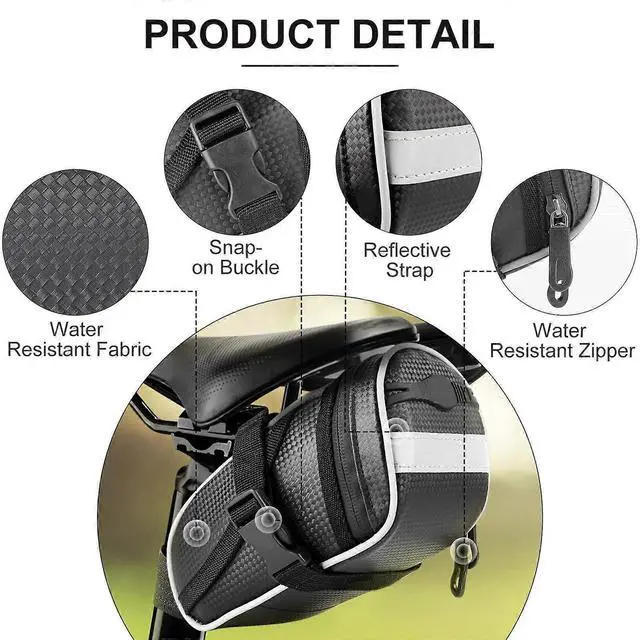 Alt view image 3 of 5 - Ecocleanpath Waterproof Bike Saddle Bag, 1L Under Seat Storage with Reflective Straps, Black