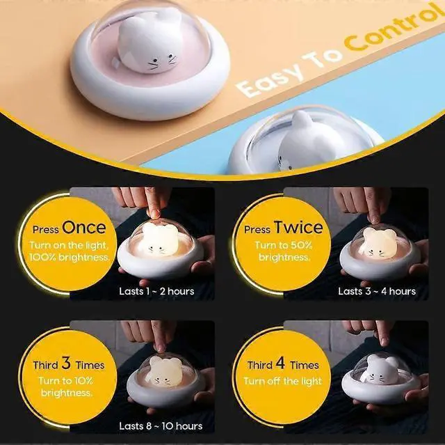 Alt view image 5 of 5 - Ecocleanpath Rechargeable Mouse Night Light for Kids - 3 Brightness Levels, 20-Min Timer, Pink LED Nursery Lamp