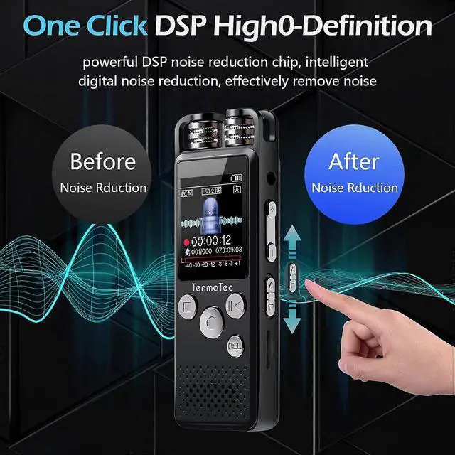 Alt view image 3 of 5 - Ecocleanpath Voice Activated Recorder with DSP Noise Reduction & 1156H Battery, Black - Studio Quality for Interviews & Lectures