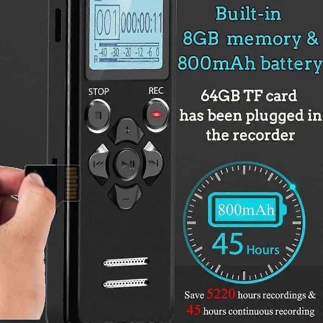 Alt view image 3 of 5 - Ecocleanpath 8GB Voice Activated Recorder with 72GB Memory, Password Lock & Playback Control for Lectures/Meetings - Black
