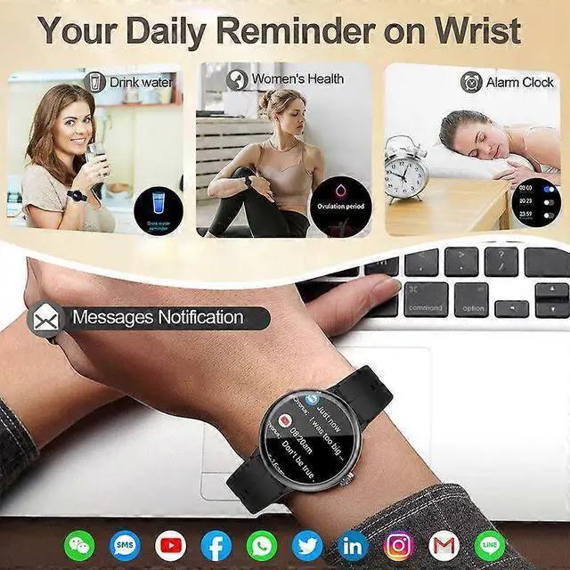 Alt view image 4 of 5 - Ecocleanpath R8 Women's Smart Watch with Heart Rate Monitor, 21 Sports Modes, IP67 Waterproof, Black