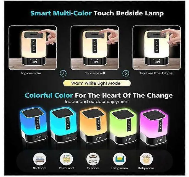 Alt view image 2 of 5 - Ecocleanpath White 5-in-1 Bluetooth Night Light Speaker - Dimmable Touch Lamp, Alarm Clock, Gift