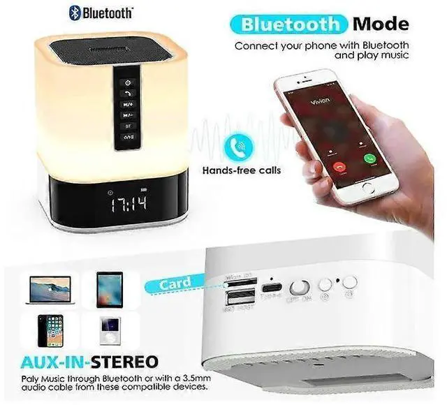 Alt view image 3 of 5 - Ecocleanpath White 5-in-1 Bluetooth Night Light Speaker - Dimmable Touch Lamp, Alarm Clock, Gift