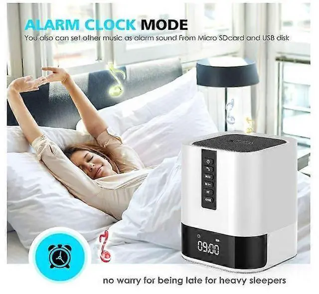 Alt view image 4 of 5 - Ecocleanpath White 5-in-1 Bluetooth Night Light Speaker - Dimmable Touch Lamp, Alarm Clock, Gift