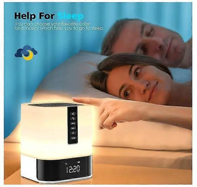 Alt view image 5 of 5 - Ecocleanpath White 5-in-1 Bluetooth Night Light Speaker - Dimmable Touch Lamp, Alarm Clock, Gift