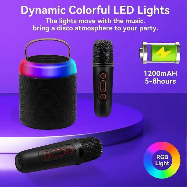 Alt view image 3 of 5 - Ecocleanpath Mini Karaoke Machine with 2 Wireless Mics, Portable Bluetooth Speaker for Kids & Adults, Birthday Gift