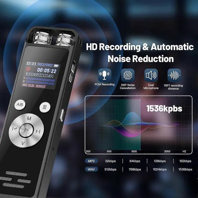Alt view image 2 of 5 - Ecocleanpath 64GB Voice Activated Recorder with Noise Reduction, Playback & Password Protection - Black