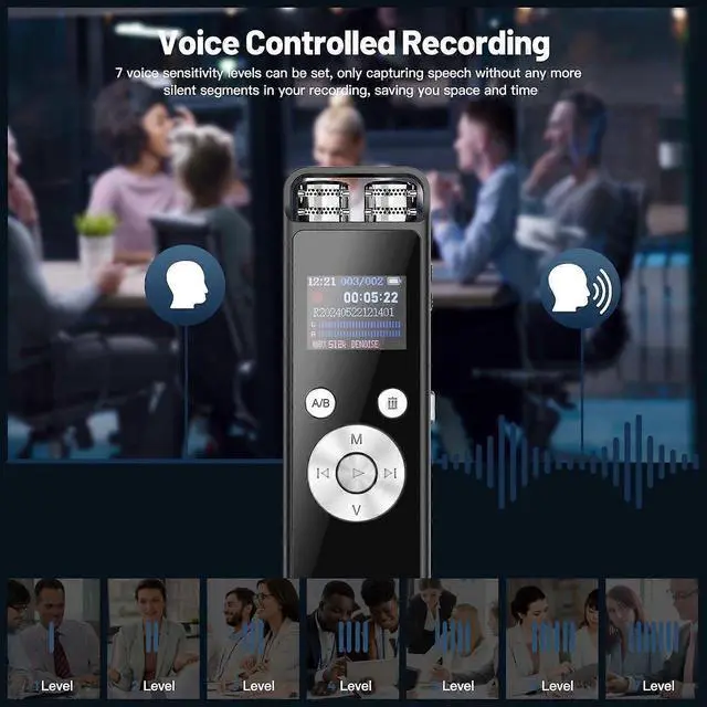 Alt view image 3 of 5 - Ecocleanpath 64GB Voice Activated Recorder with Noise Reduction, Playback & Password Protection - Black