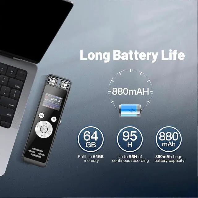 Alt view image 5 of 5 - Ecocleanpath 64GB Voice Activated Recorder with Noise Reduction, Playback & Password Protection - Black