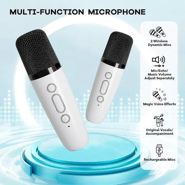 Alt view image 2 of 5 - Ecocleanpath Portable Karaoke Machine with 2 Wireless Mics, Bluetooth Speaker for Kids & Adults, LED Lights, Birthday Gift