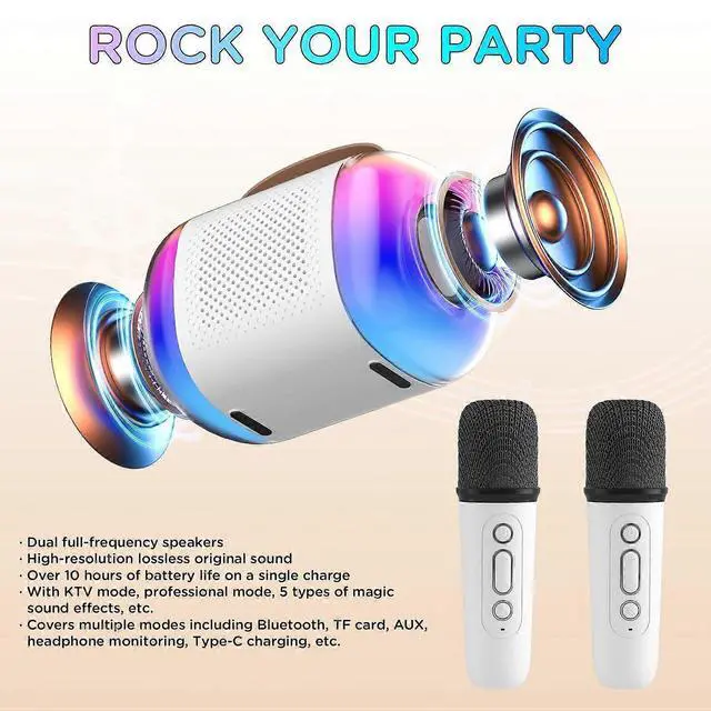 Alt view image 2 of 5 - Ecocleanpath Kids Karaoke Machine with 2 Wireless Mics, LED Lights & Bluetooth 5.3 | Portable Party Toy for Girls Ages 4-6