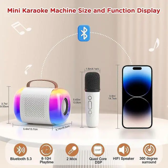 Alt view image 3 of 5 - Ecocleanpath Kids Karaoke Machine with 2 Wireless Mics, LED Lights & Bluetooth 5.3 | Portable Party Toy for Girls Ages 4-6