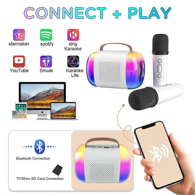Alt view image 4 of 5 - Ecocleanpath Kids Karaoke Machine with 2 Wireless Mics, LED Lights & Bluetooth 5.3 | Portable Party Toy for Girls Ages 4-6