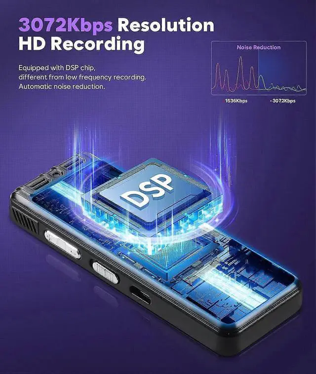 Alt view image 3 of 5 - Ecocleanpath 64GB Voice Activated Recorder with Playback, Dual Mic & Noise Reduction - Black