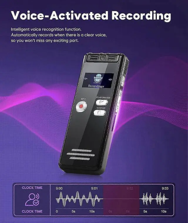 Alt view image 4 of 5 - Ecocleanpath 64GB Voice Activated Recorder with Playback, Dual Mic & Noise Reduction - Black