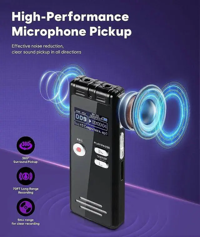 Alt view image 5 of 5 - Ecocleanpath 64GB Voice Activated Recorder with Playback, Dual Mic & Noise Reduction - Black