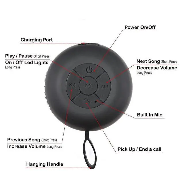 Alt view image 4 of 5 - Ecocleanpath Waterproof Bluetooth Shower Speaker with LED Light, Hands-Free Speakerphone for Bath, Pool & Outdoor