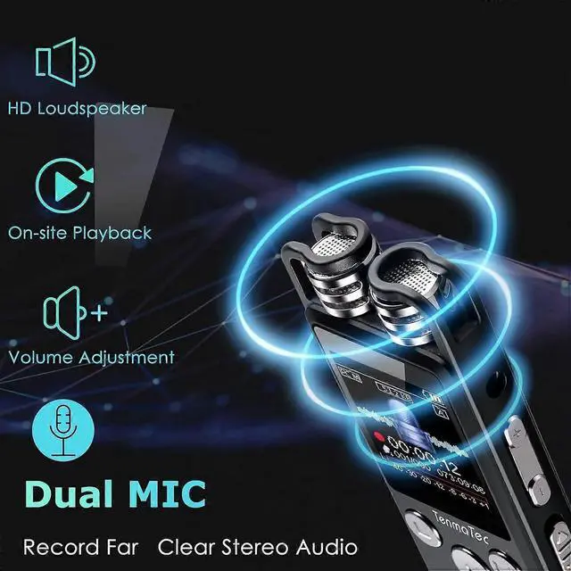 Alt view image 2 of 5 - Ecocleanpath 16GB Voice Activated Recorder with Playback, DSP Noise Cancellation, Dual Mic, MP3 & Speaker - Black