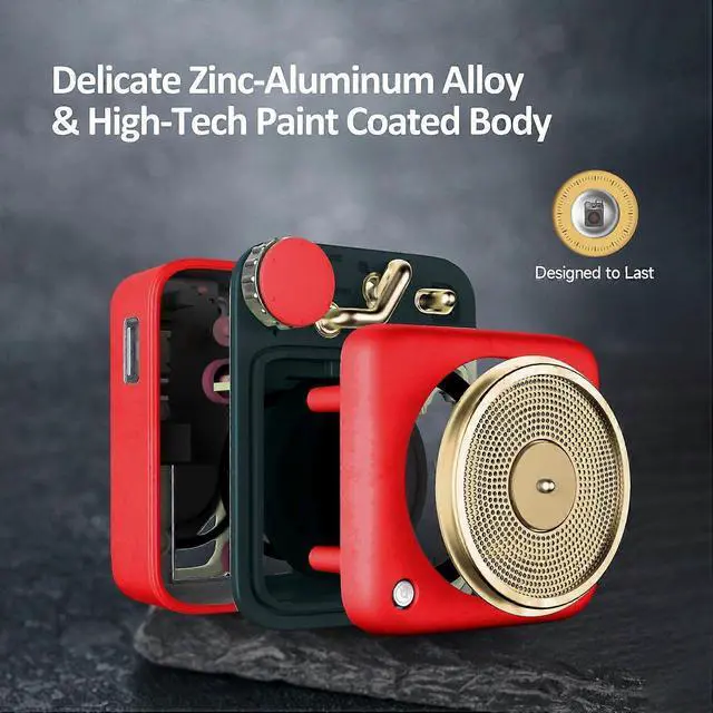 Alt view image 3 of 5 - Ecocleanpath Mini Retro Bluetooth Speaker - Portable Metal Wireless Speaker with HiFi Sound, Lanyard & 7H Playback