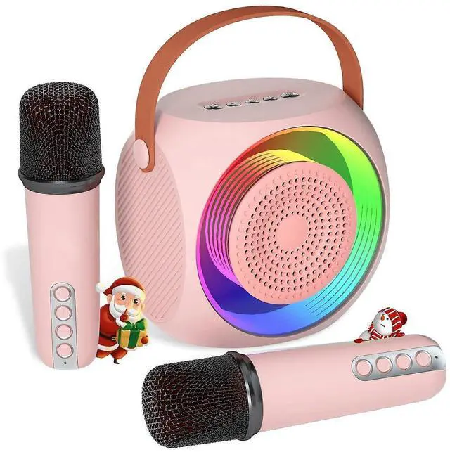 Main image of Ecocleanpath Kids Karaoke Machine with 2 Wireless Mics, Bluetooth Speaker & LED Lights - Pink Birthday Gift for Girls 4-12+