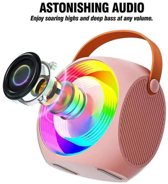 Alt view image 2 of 5 - Ecocleanpath Kids Karaoke Machine with 2 Wireless Mics, Bluetooth Speaker & LED Lights - Pink Birthday Gift for Girls 4-12+