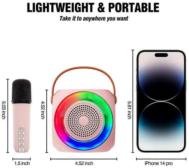 Alt view image 3 of 5 - Ecocleanpath Kids Karaoke Machine with 2 Wireless Mics, Bluetooth Speaker & LED Lights - Pink Birthday Gift for Girls 4-12+