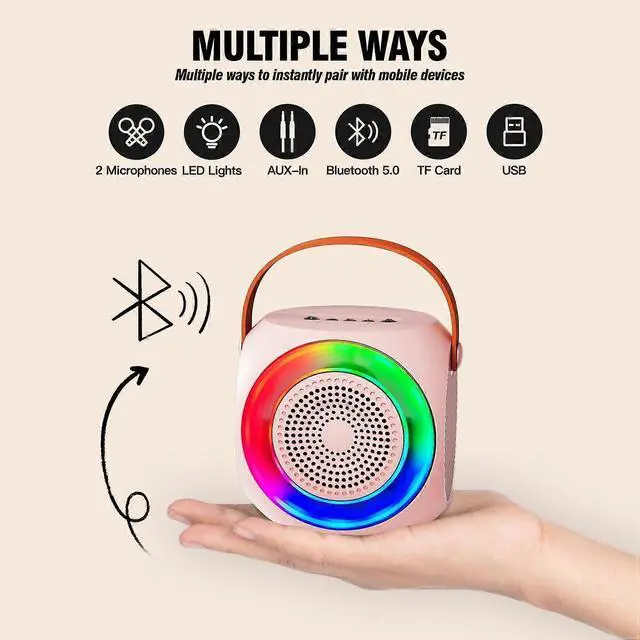 Alt view image 4 of 5 - Ecocleanpath Kids Karaoke Machine with 2 Wireless Mics, Bluetooth Speaker & LED Lights - Pink Birthday Gift for Girls 4-12+