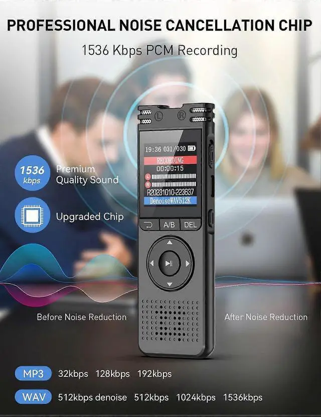 Alt view image 2 of 5 - Ecocleanpath 64GB Voice Activated Recorder with Playback - HD Recording for Lectures, Meetings, Password Protected