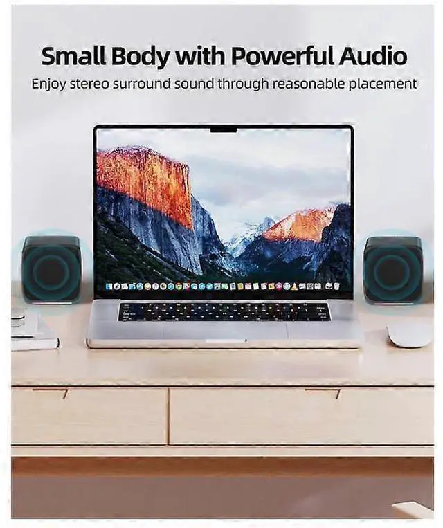 Alt view image 4 of 5 - Ecocleanpath USB Powered Computer Speakers with 3.5mm Aux, Compact Hi-Fi Sound for PC, Laptop & Phone (Black)