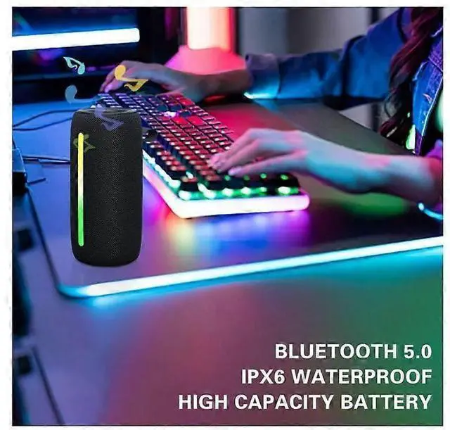Alt view image 4 of 5 - Ecocleanpath 25W Outdoor Bluetooth Speaker with RGB Lights & 6-Hour Playtime, Wireless Portable Subwoofer (Black)