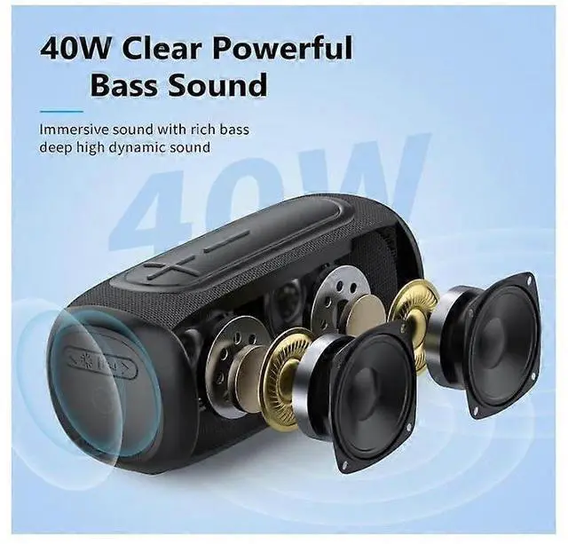 Alt view image 3 of 5 - Ecocleanpath 40W Loud Bluetooth Speaker with RGB Lights, IPX7 Waterproof, Built-in Mic, Deep Bass Portable Wireless (Black)