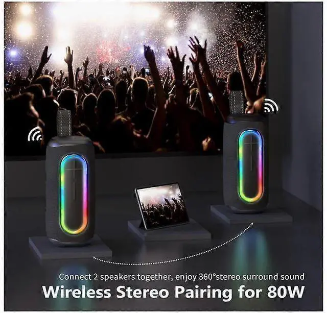 Alt view image 4 of 5 - Ecocleanpath 40W Loud Bluetooth Speaker with RGB Lights, IPX7 Waterproof, Built-in Mic, Deep Bass Portable Wireless (Black)