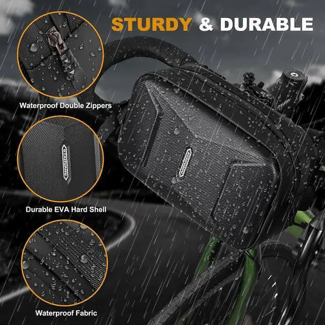 Alt view image 3 of 4 - Ecocleanpath 3.2L Waterproof Bike Handlebar Bag, Hard Shell EVA with Front Pouch for Mountain/Road Bikes