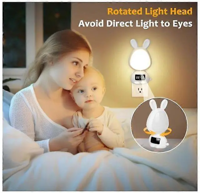 Alt view image 3 of 5 - Ecocleanpath Dimmable LED Night Light with Remote & Clock, 3 Color Modes, Timer, Wall Plug