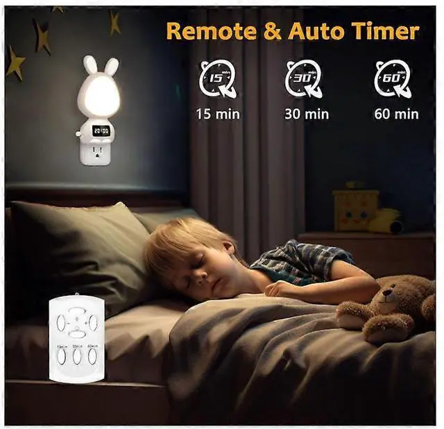 Alt view image 5 of 5 - Ecocleanpath Dimmable LED Night Light with Remote & Clock, 3 Color Modes, Timer, Wall Plug