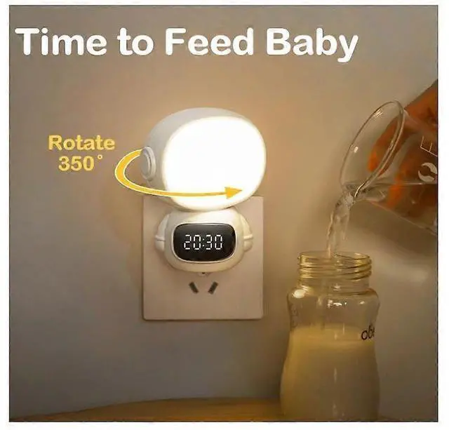 Alt view image 2 of 5 - Ecocleanpath Dimmable LED Night Light with Clock & Remote, 3 Colors, Timer, White Plug-in Bedside Lamp