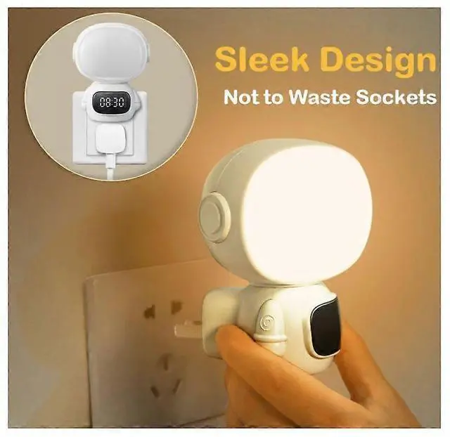 Alt view image 3 of 5 - Ecocleanpath Dimmable LED Night Light with Clock & Remote, 3 Colors, Timer, White Plug-in Bedside Lamp