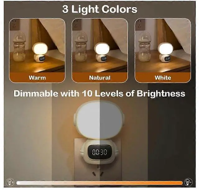 Alt view image 4 of 5 - Ecocleanpath Dimmable LED Night Light with Clock & Remote, 3 Colors, Timer, White Plug-in Bedside Lamp