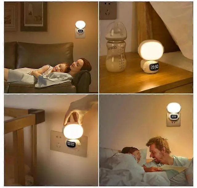 Alt view image 5 of 5 - Ecocleanpath Dimmable LED Night Light with Clock & Remote, 3 Colors, Timer, White Plug-in Bedside Lamp