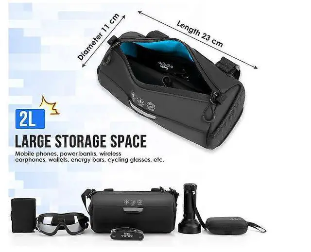 Alt view image 2 of 5 - Ecocleanpath 2L Waterproof Reflective Bike Front Bag - Handlebar Storage for Road & Mountain Cycling (Black)