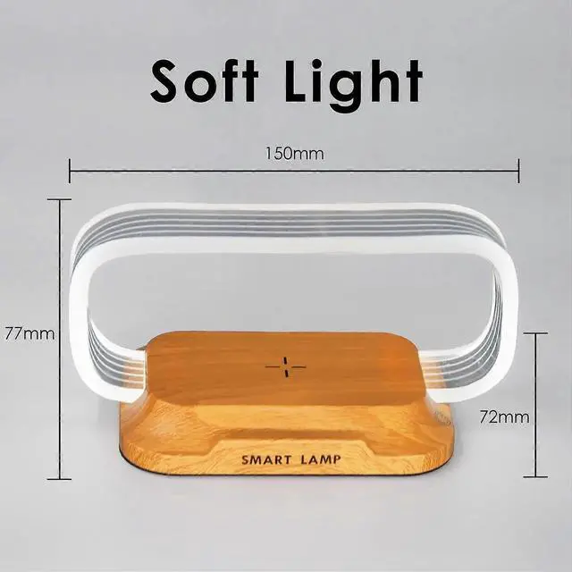 Alt view image 2 of 5 - Ecocleanpath Modern Touch Bedside Lamp with 15W Fast Wireless Charger & USB Port, Dimmable LED Nightstand Light for Bedroom