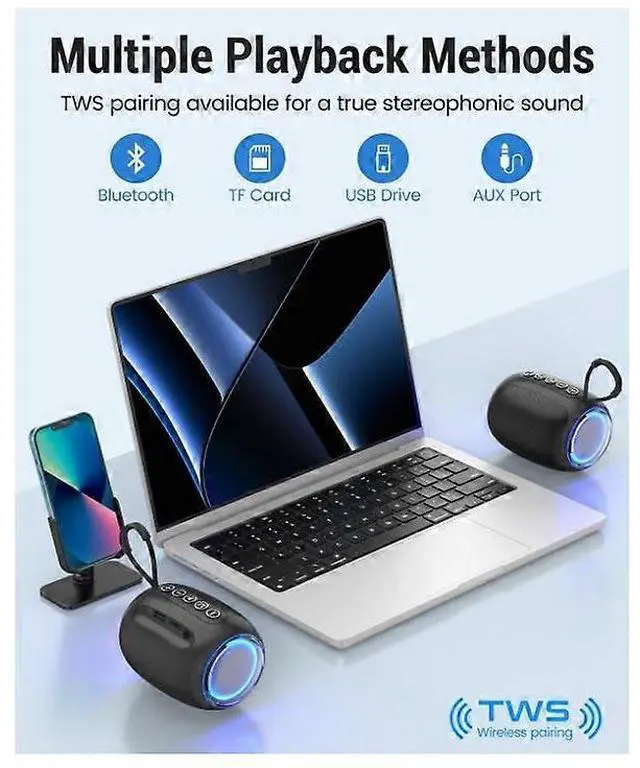 Alt view image 3 of 5 - Ecocleanpath Portable Bluetooth Speaker 5.3, 12H Playtime, AUX/TF/USB, TWS Pairing, Hands-Free Mic (Black)