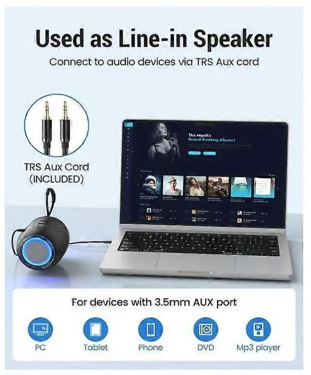 Alt view image 4 of 5 - Ecocleanpath Portable Bluetooth Speaker 5.3, 12H Playtime, AUX/TF/USB, TWS Pairing, Hands-Free Mic (Black)