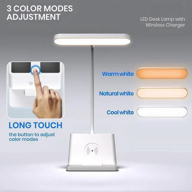 Alt view image 2 of 5 - Ecocleanpath White Gooseneck Desk Lamp with 3 Color Modes & Dimmable Light for Home Office Study