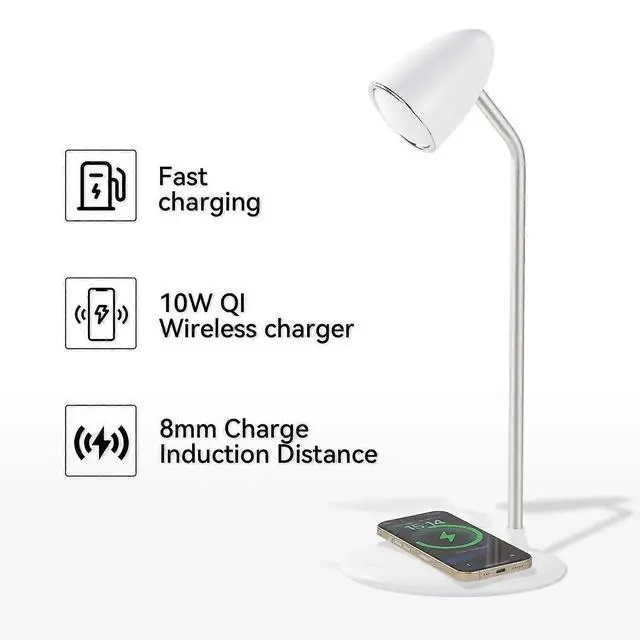 Alt view image 4 of 5 - Ecocleanpath Wireless Charging Desk Lamp, 3-Level Dimmable Touch LED Bedside Light with Fast 15W Qi Charger
