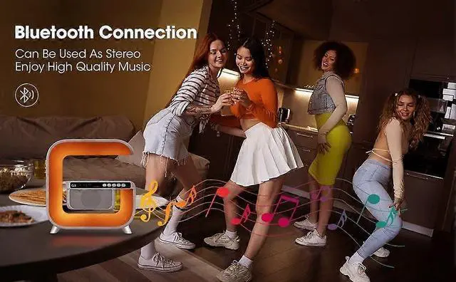 Alt view image 5 of 5 - Ecocleanpath Smart LED Table Lamp with Wireless Charger, Wake-up Light, Bluetooth Speaker & Time Display - White