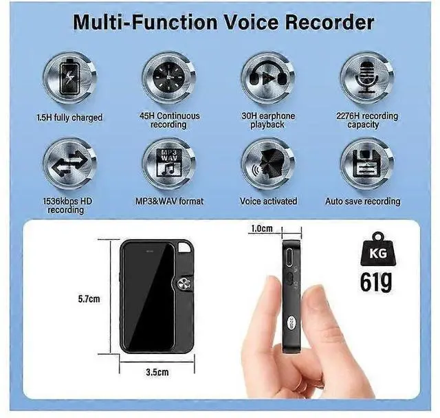Alt view image 2 of 5 - Ecocleanpath 32GB Magnetic Voice Recorder with 1536kbps HD Audio, 45H Battery for iPhone/Android/PC (Black)