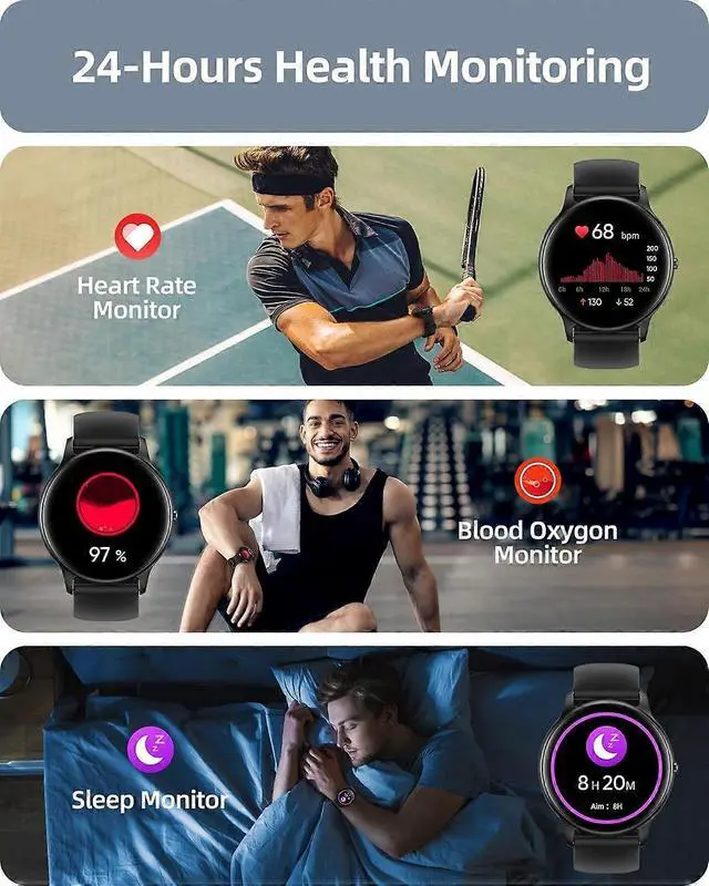 Alt view image 3 of 5 - Ecocleanpath Fitomo Smart Watch: Bluetooth Calls, 100+ Sports Modes, Heart Rate & Sleep Tracker, IP68 Waterproof